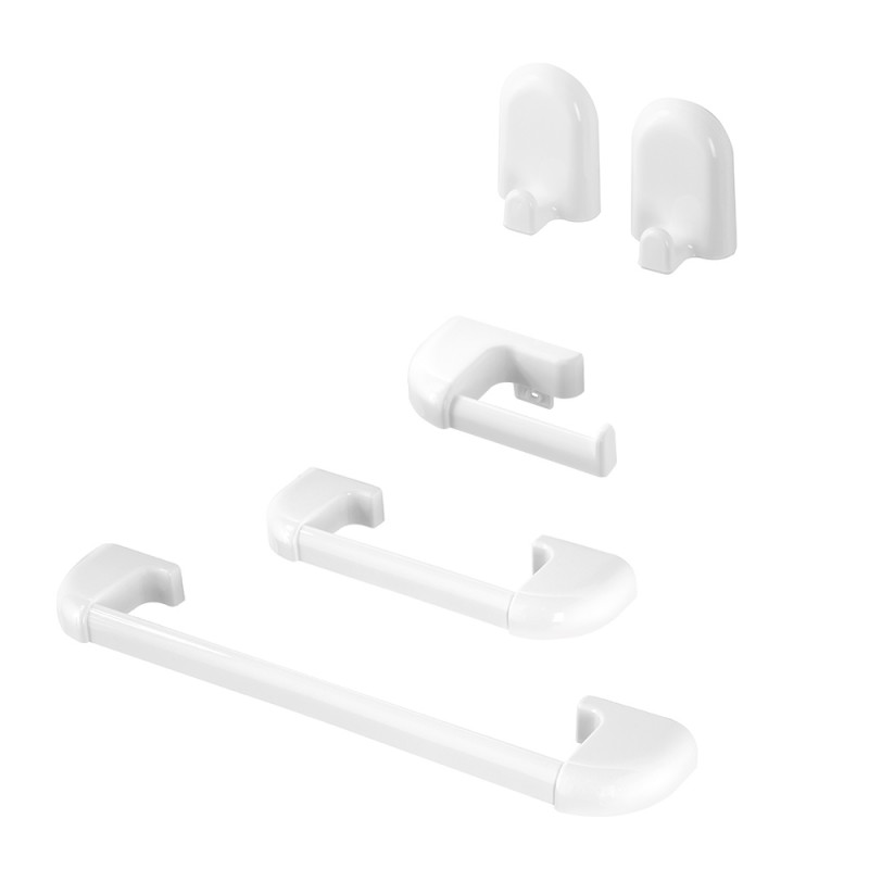 Set accessori a muro 5 pezzi in ABS bianco con doppio fissaggio | Gioia 