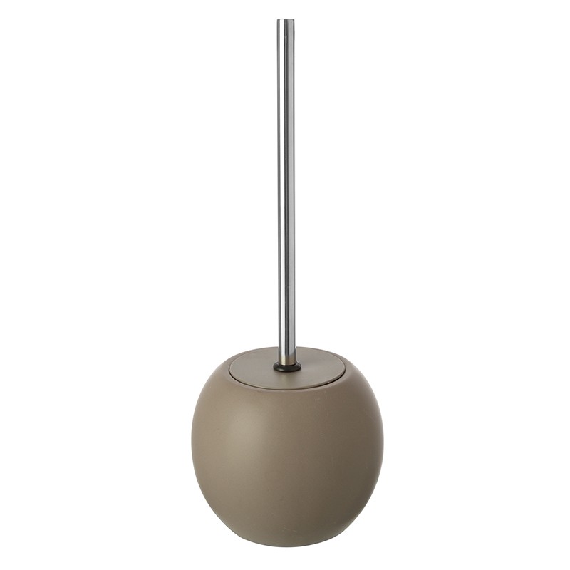 Portascopino tondo in Ceramica e Acciaio Tortora Portascopino Tondo Ceramica Tortora Arredo Bagno e Complementi