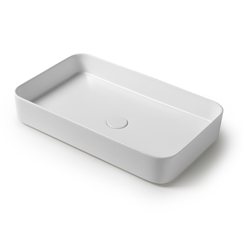 Lavabo da appoggio rettangolare 65 in ceramica bianco lucido | Epsilon 