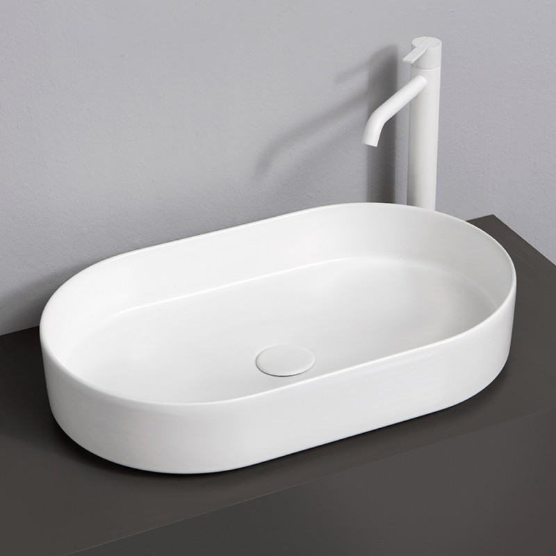 Lavabo da appoggio ovale 60 in ceramica bianco lucido | Epsilon 