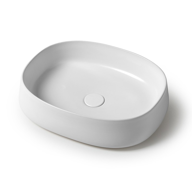 Lavabo da appoggio 50 cm ovale in ceramica bianco opaco | Milos