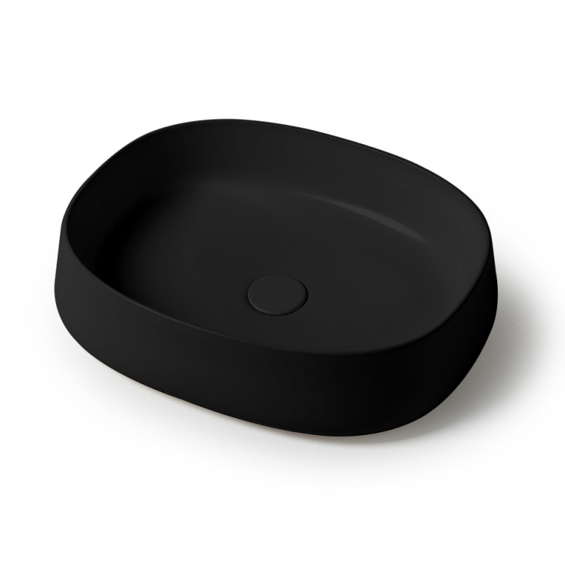 Lavabo da appoggio 50 cm ovale in ceramica nero opaco | Milos
