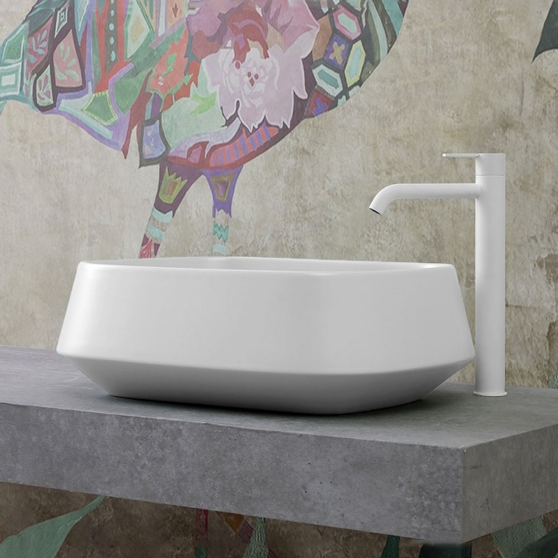 Lavabo da appoggio in ceramica bianco opaco rettangolare 50 cm | Aris