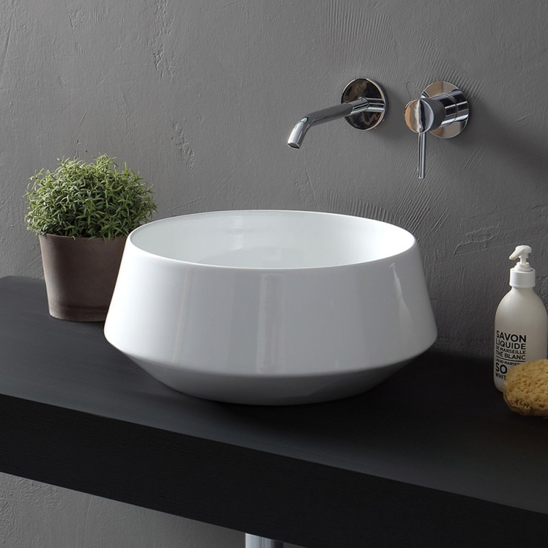 Lavabo da appoggio in ceramica bianco opaco tondo 42 cm | Aris