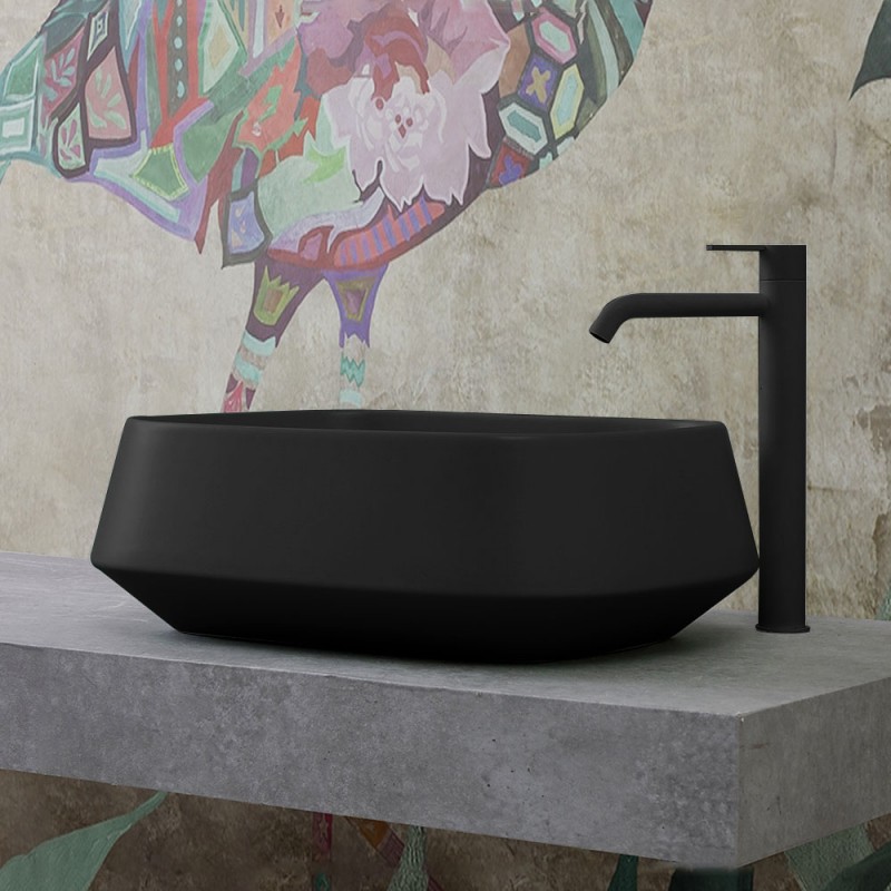 Lavabo da appoggio in ceramica nero opaco rettangolare 50 cm