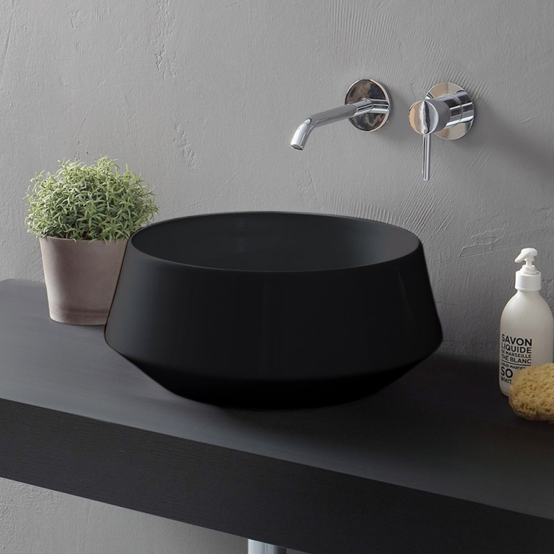 Lavabo da appoggio in ceramica nero opaco tondo 42 cm | Aris