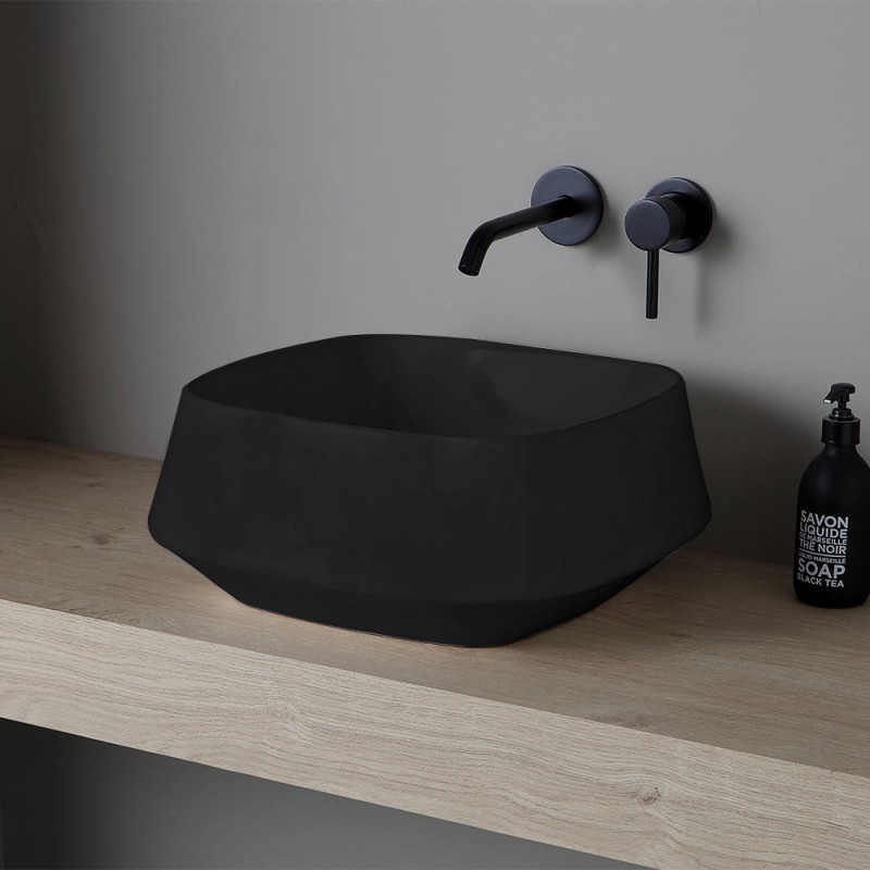 Lavabo da appoggio in ceramica nero opaco quadrato 42 cm | Aris