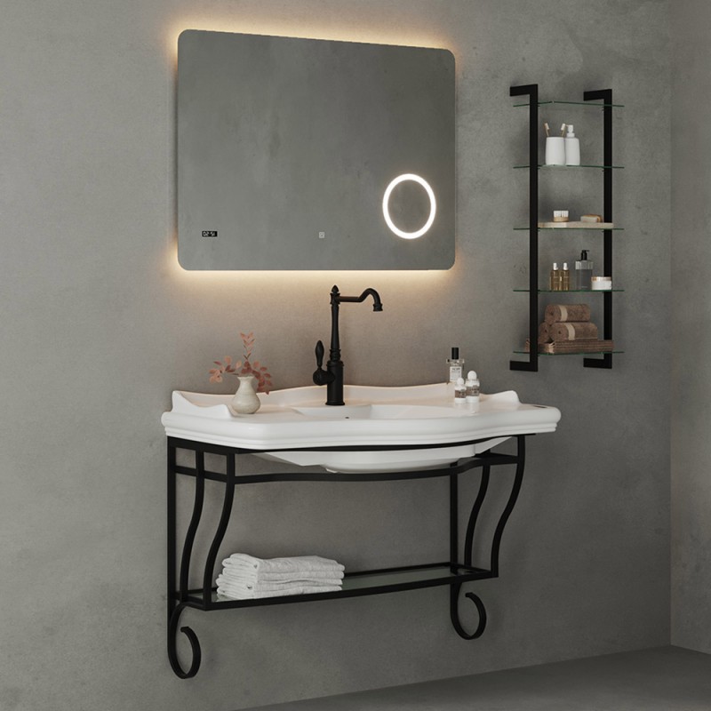 Mobile bagno sospeso 115 cm in metallo nero opaco con lavabo | Gardenia