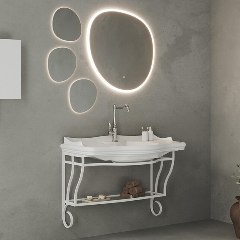 Mobile bagno sospeso 115 cm in metallo bianco con lavabo | Gardenia