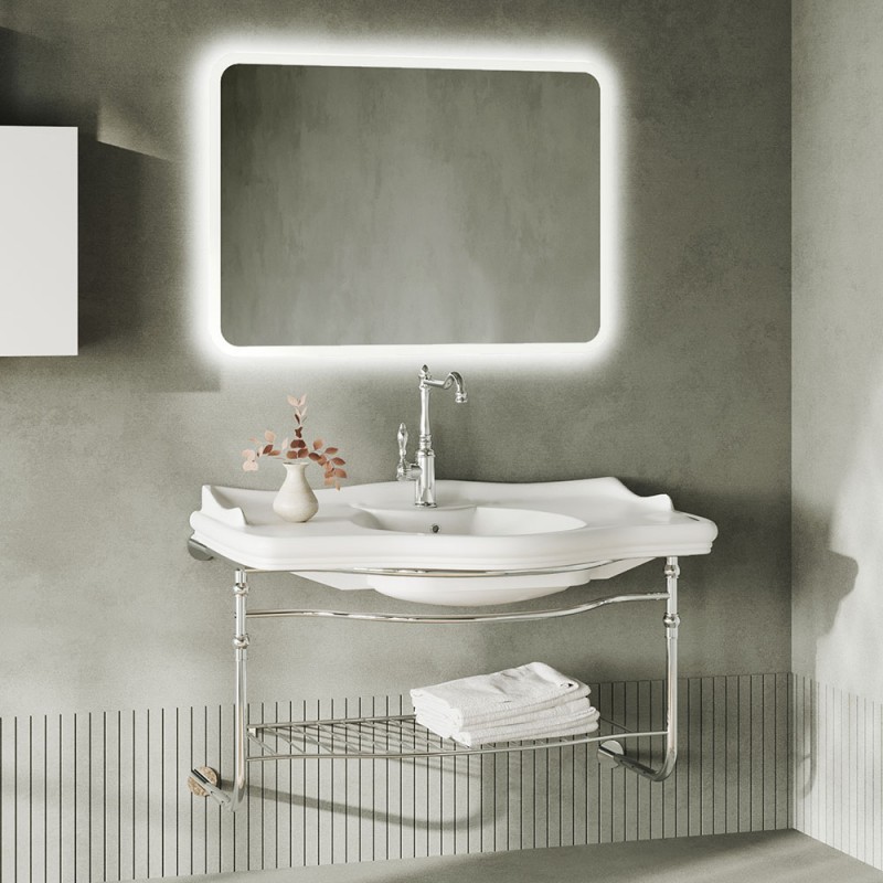 Mobile bagno sospeso 115 cm in metallo cromato con lavabo