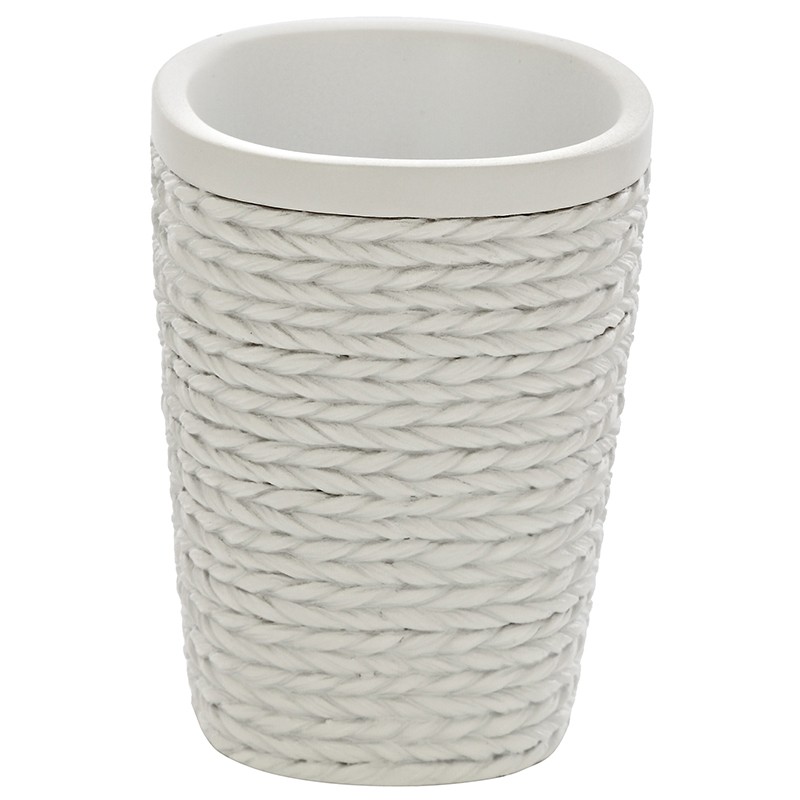 Portaspazzolino Bianco D'Appoggio In Resina Effetto Vimini Portaspazzolino Bianco D'Appoggio In Resina Effetto Vimini