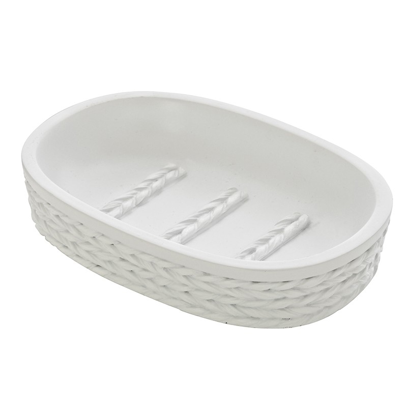 Portasapone Bianco D'Appoggio In Resina Effetto Vimini Portasapone Bianco D'Appoggio In Resina Effetto Vimini
