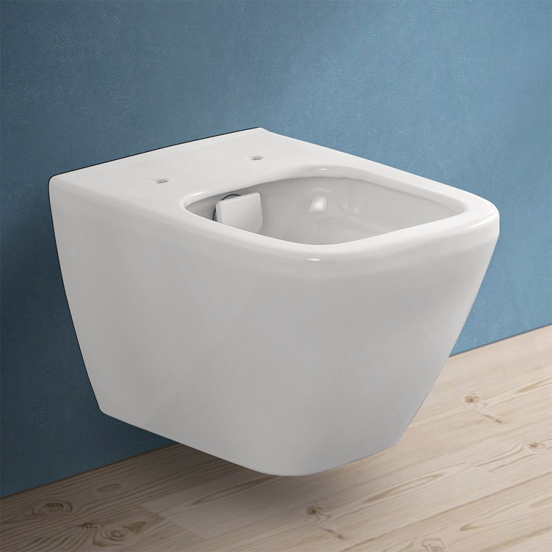 Wc sospeso senza brida Rimless in ceramica bianco lucida | Square 