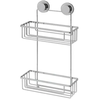 Mensola Cromo Rettangolare Doccia 2 Ripiani Doppio Fissaggio