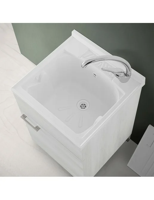 Escelsior Mobile lavatoio IN ALLUMINIO, per lavanderia e da esterno, PREMIUM, sifone e tavoletta lavapanni in omaggio, bianco, VASCA TOP LINE, moderno (L75 x P60 x H83 con 2 VASCHE