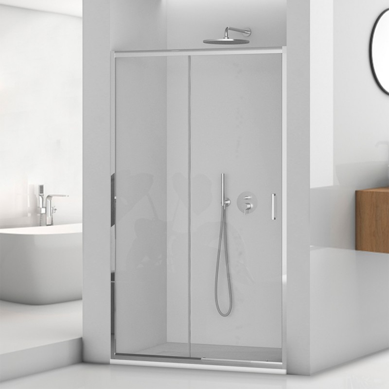Porta doccia nicchia 140 cm scorrevole trasparente con profilo cromo | Tay 