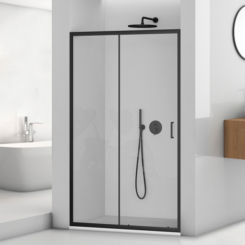 Porta doccia nicchia 120 cm nero opaco con vetro scorrevole