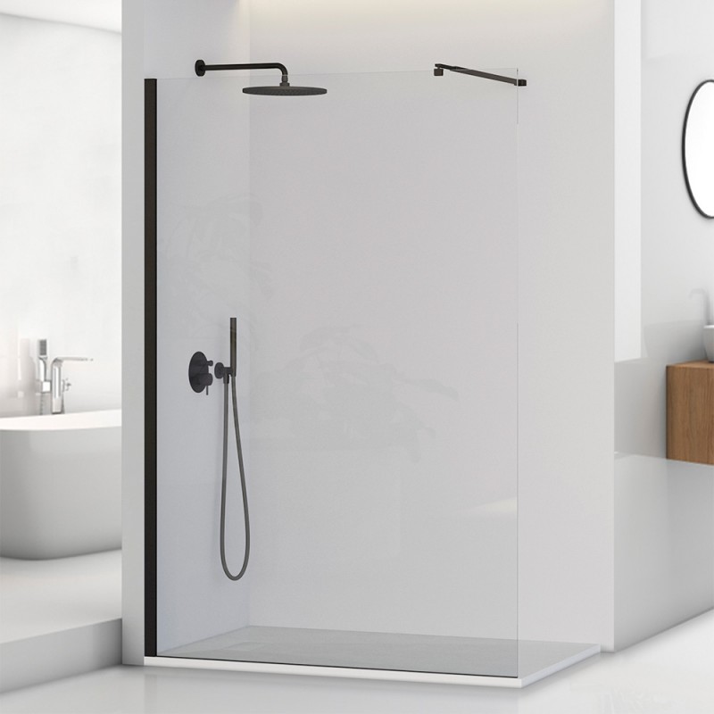 Doccia Walk-In 140 cm nero opaco con vetro trasparente H 200 cm | Tay