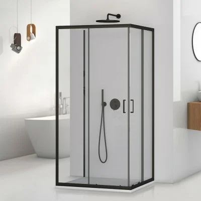 Box doccia 3 lati 70x90x70 cm nero opaco doppio scorrevole  Tay