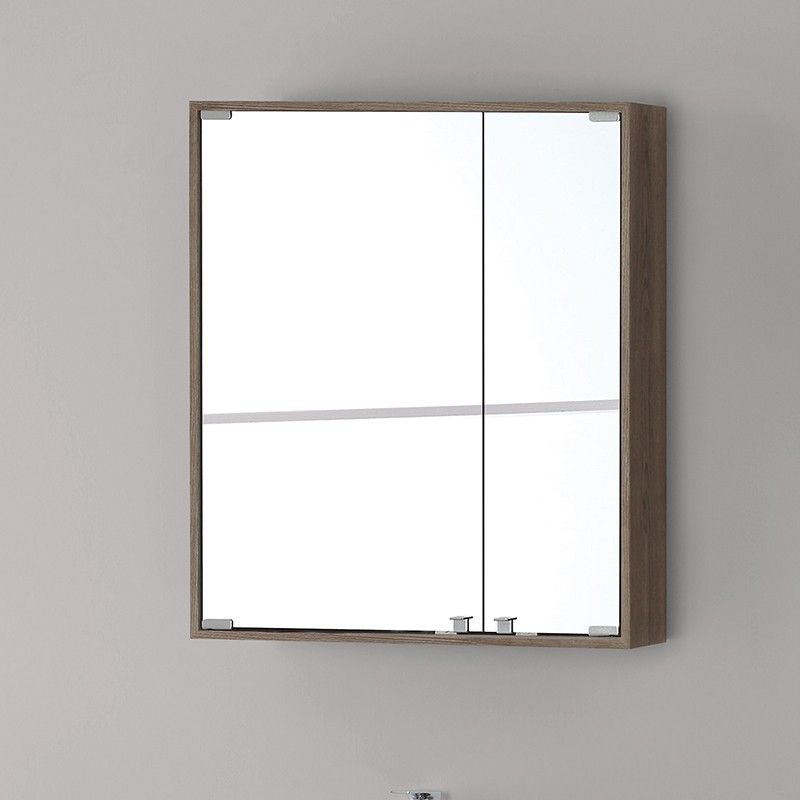 Specchiera contenitore in nobilitato color castagno Specchiera Bagno Contenitore 70x60 cm Color Castagno