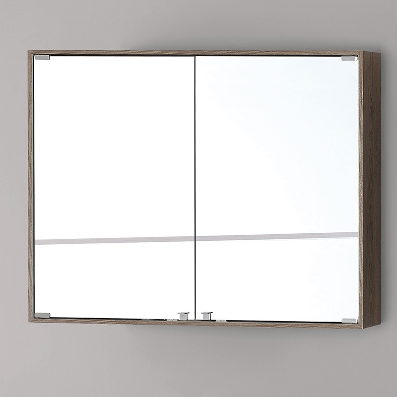 Specchiera in nobilitato 70 cm Colore Castagno Specchiera Bagno Contenitore Due Ante 70x90 cm Color Castagno