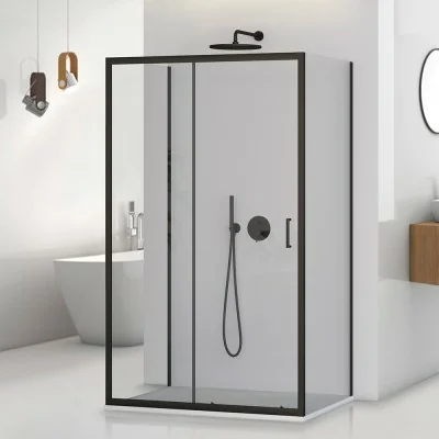 Box doccia 3 lati 80x140x80 nero opaco con porta scorrevole  Tay