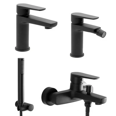 Set miscelatori lavabo bidet e vasca con doccino nero opaco  Erika Set miscelatori lavabo bidet e vasca con doccino nero opaco  Erika