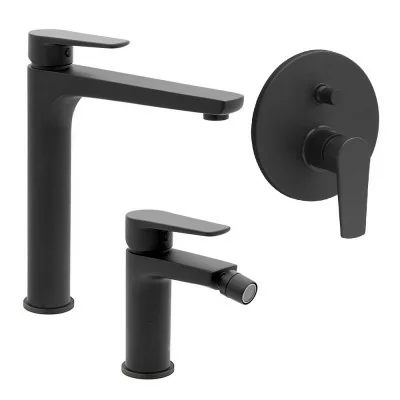 Set miscelatori lavabo alto bidet e doccia a incasso 2 vie nero opaco  Erika
