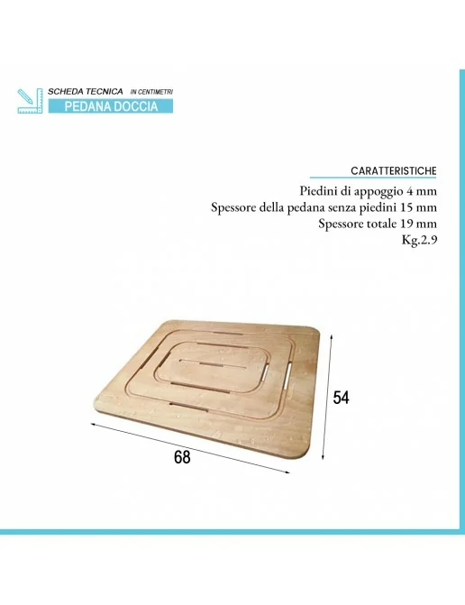 Pedana Doccia In Compensato Marino Supergrip 54×68 Cm – Antiscivolo Per Piatti 70×90, Spessore 15 Mm, Made In Italy