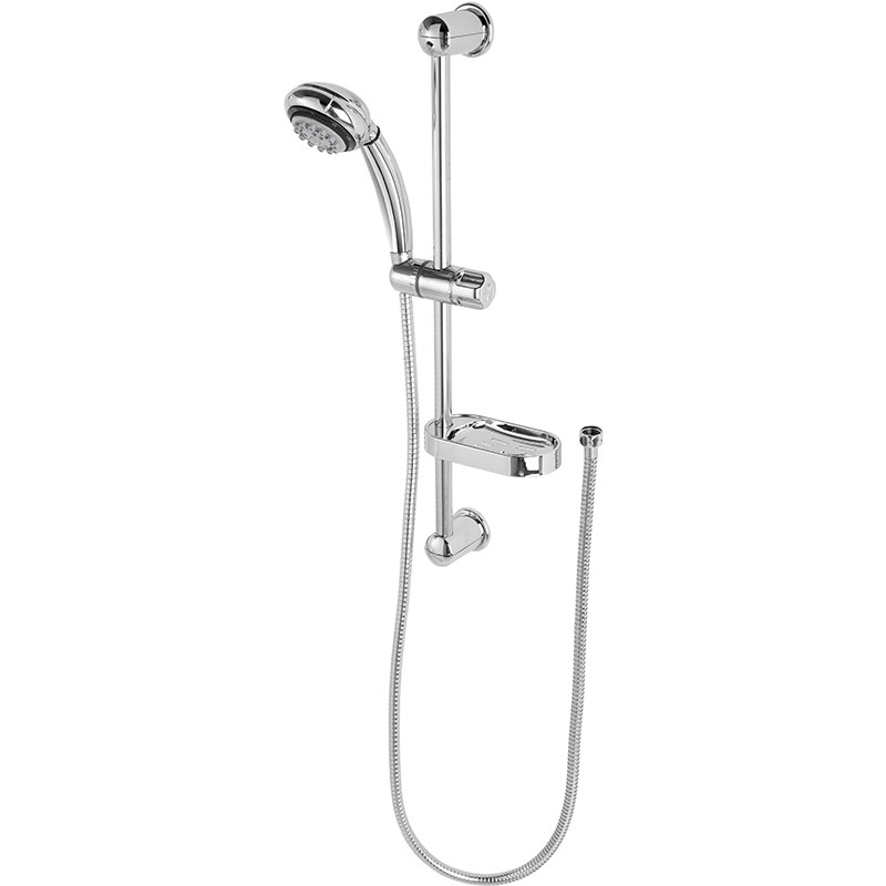 Saliscendi Cromato con Doccetta Otto Funzioni Saliscendi con Doccetta Multifunzione 8 Getti e Portasapone in ABS Cromo