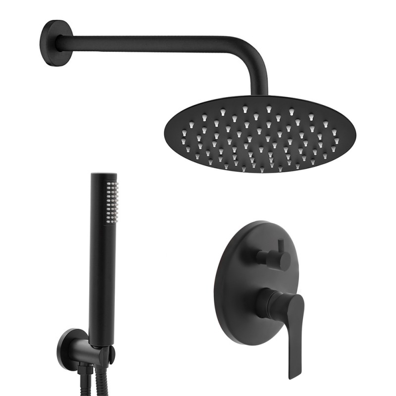 Set doccia incasso nero opaco completo con soffione 25 cm e kit doccino