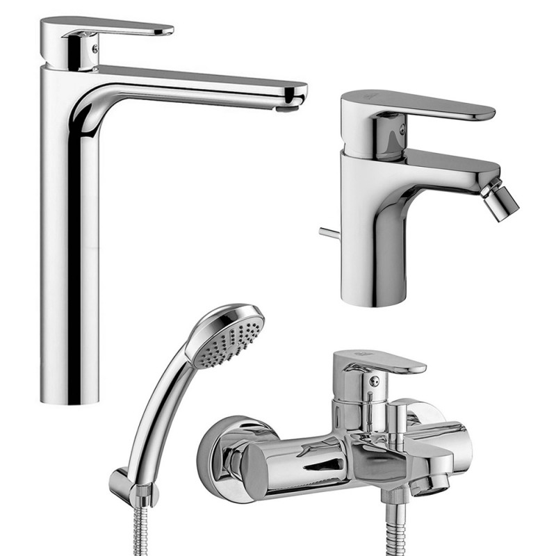 Set Bagno Completo Di Miscelatore Lavabo Alto Bidet E Set Doccia Steel