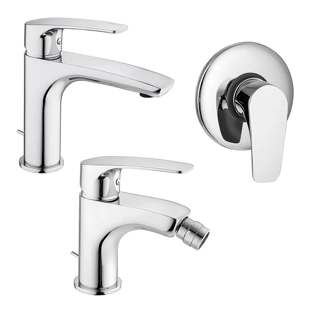 Image of Set miscelatori Paffoni Lime lavabo bidet e doccia incasso in ottone cromo