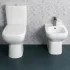 Sanitari monoblocco filomuro con scarico a terra  e copriwc Rak Origin 