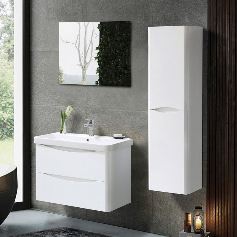 Mobile bagno sospeso 80 cm bianco lucido con specchio reversibile Zen