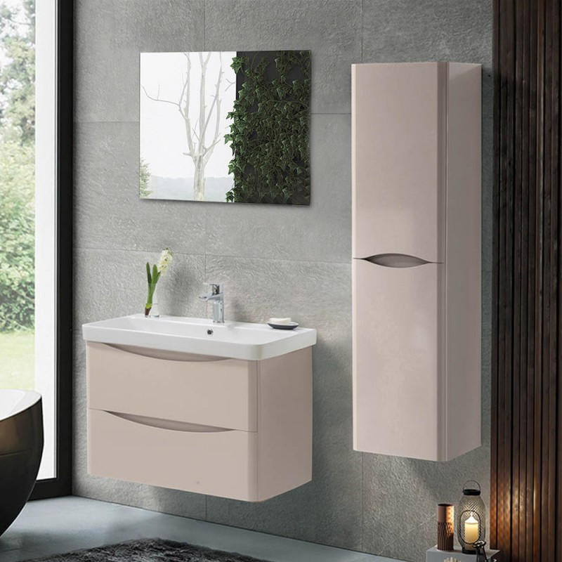 Mobile bagno sospeso moderno 81x50 cm bianco con 2 cassetti rallentati