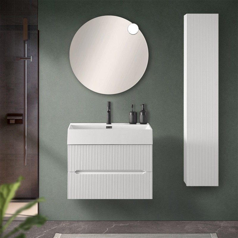 Mobile bagno sospeso cannettato 70 cm bianco opaco con specchio | Bali