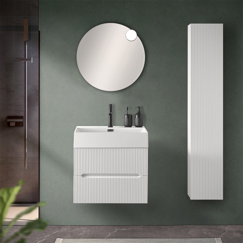 Mobile bagno sospeso cannettato 60 cm bianco opaco con specchio | Bali