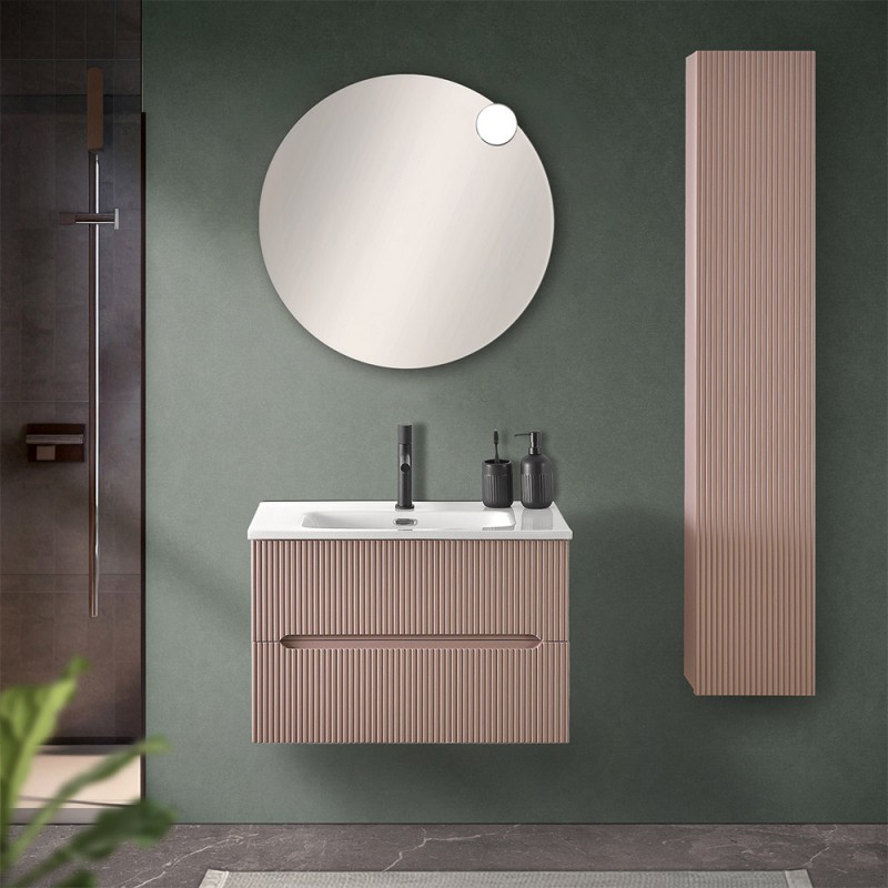 Set Bagno 4 Pezzi Planetmöbel - Mobile Lavabo 45cm, Specchiera E Mobile Midi In Bianco - Foto 8