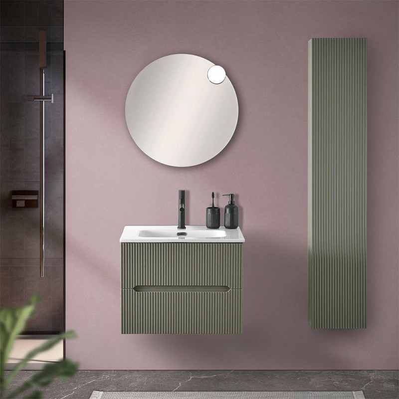 Mobile bagno sospeso cannettato 60 cm verde con specchio | Bali