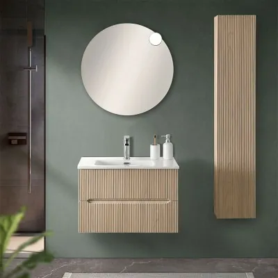 Mobile bagno sospeso 100 Town bianco top rovere naturale per