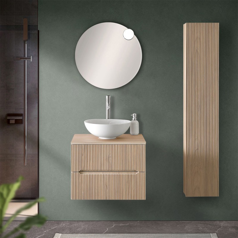 Mobile bagno sospeso cannettato 60 cm sabbiato con top e specchio | Bali