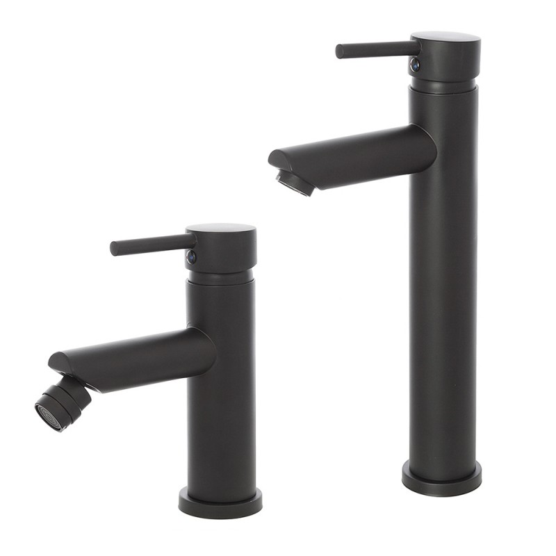 Set miscelatori lavabo alto e bidet nero opaco con piletta click clack | York