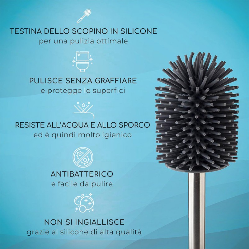 Scopino WC Universale Con Setole In Silicone E Manico In Acciaio Cromato - Foto 9
