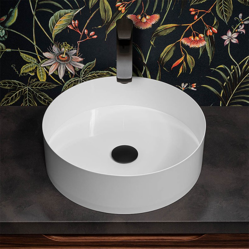 Lavabo da appoggio tondo 40 cm in acciaio inox bianco opaco Goya