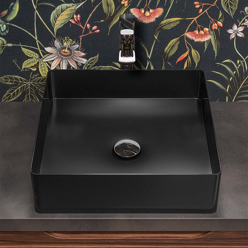 Lavabo da appoggio quadrato 45 cm in acciaio inox nero opaco | Goya