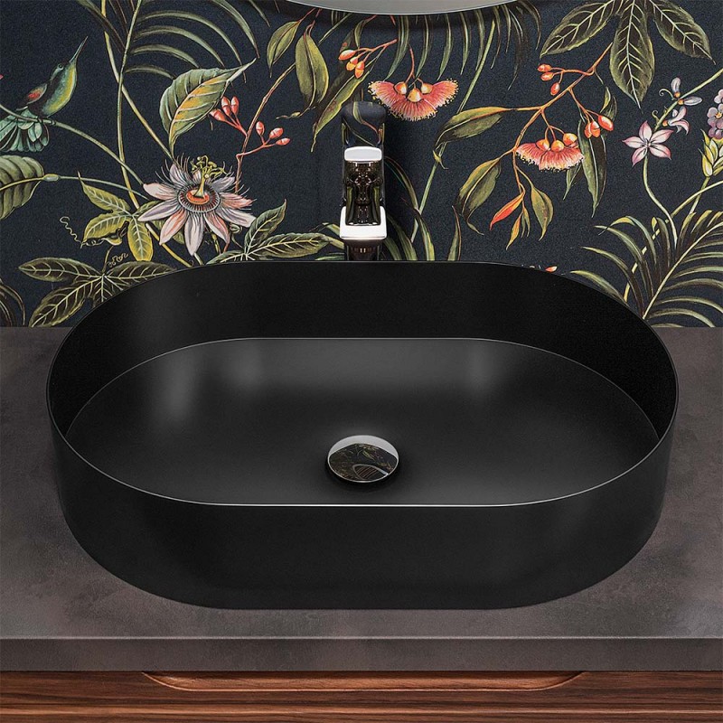 Lavabo da appoggio ovale 58x38 cm in acciaio inox nero opaco | Goya