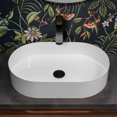 Lavandino bagno piccolo da appoggio in ceramica sanitaria KW6257 - 50 x 38  x 13 cm - bianco lucido