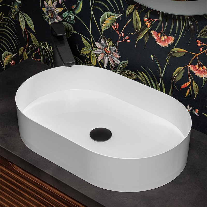 Lavandino bagno in ceramica lavabo da appoggio 58,5x38,5x20cm bacinella  ovale Arredobagno e Cucine s.r.l.s.