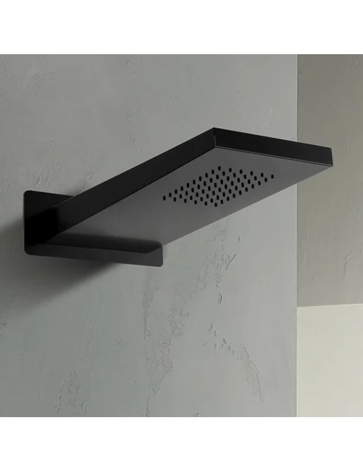 Soffione doccia a sbalzo slim 25x52 cm nero opaco in acciaio inox con cascata